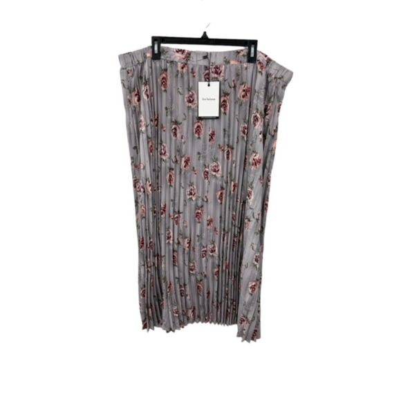 NWT En Saison Gray Floral Print Accordion Pleated Maxi‎ Skirt Plus Size 3X - Picture 1 of 6
